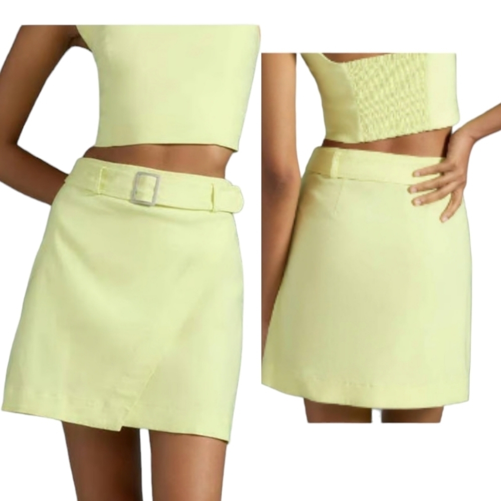 Maeve by Anthropologie Lime Green Belted Wrap Mini Skirt Size 4 83141291